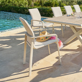 Fauteuil de jardin empilable DIESE Ivoire & Argile Aluminium traité époxy, Texaline Ivoire / Argile