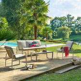 Salon de jardin BOREANE Lin & Argile 5 places - Aluminium traité époxy, Texaline, Polyester Lin / Argile