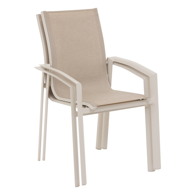 Ensemble table de jardin extensible AXIOME + 10 fauteuils empilables AXANT Lin & Argile 10 places - Aluminium traité époxy, ECP3757