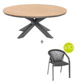 Ensemble table de jardin ronde ORACLION + 10 fauteuils empilables RIU Graphite 12 places - Aluminium traité époxy Noir / Graphite