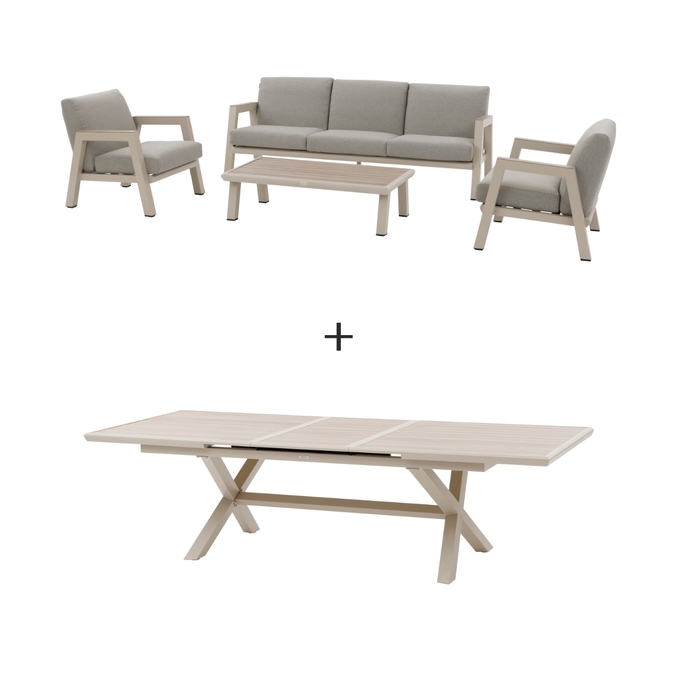 Salon de jardin + 1 table de jardin extensible AXIOME  Beige et Argile 1 salon 5 places et 1 table de jardin extensible 10 places Beige / Argile