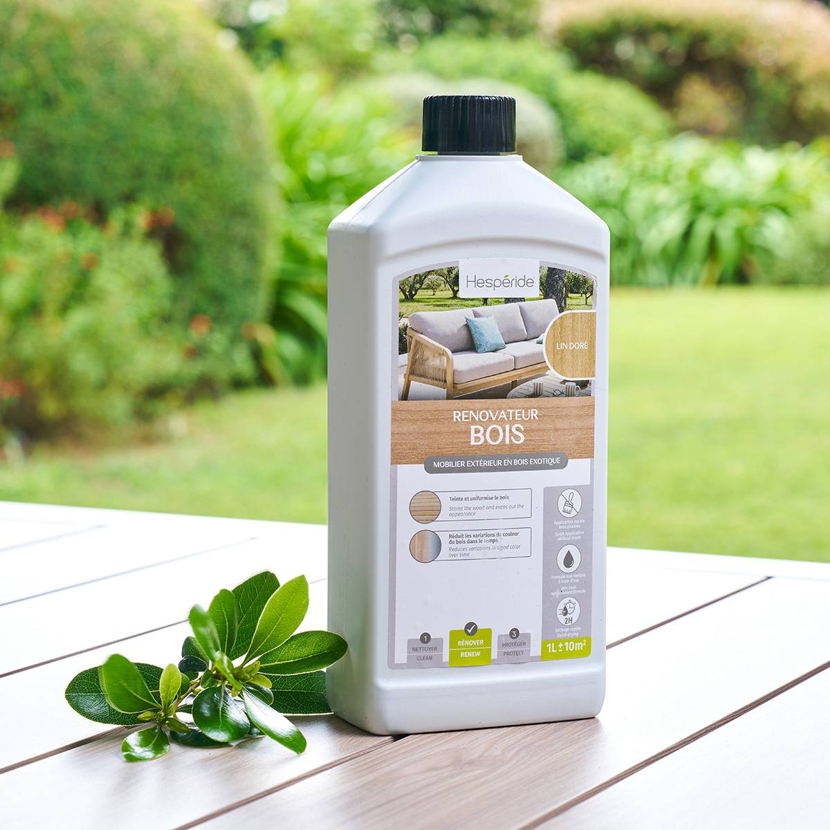 Rénovateur de couleur pour bois exotique finition Lin doré Bouteille 1 L Blanc