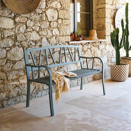 Banc de jardin ALVERNIA Vert Laurier 3 places - Acier traité époxy, Traitement anti-rouille renforcé