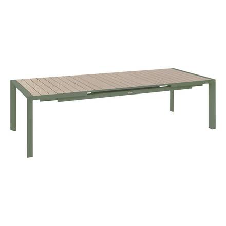 Table de jardin extensible rectangulaire ÉVASION Lin / Vert laurier 10 places - Aluminium traité époxy