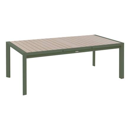 Table de jardin extensible rectangulaire ÉVASION Lin / Vert laurier 10 places - Aluminium traité époxy