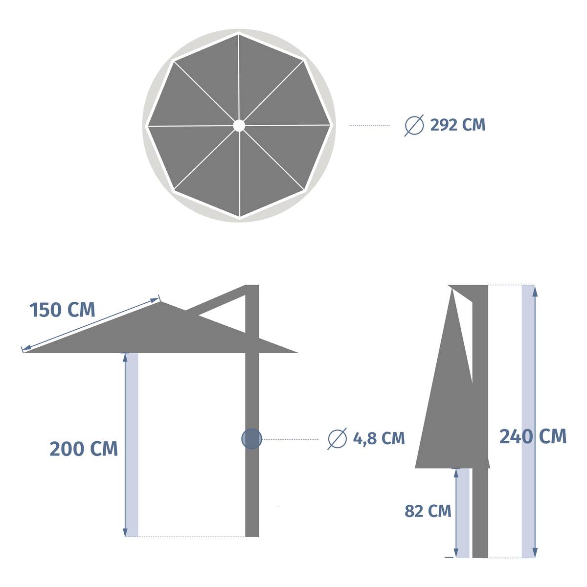 Parasol déporté rond MANOA Vert olive / Graphite 3 m - Acier, Polyester Olive / Graphite