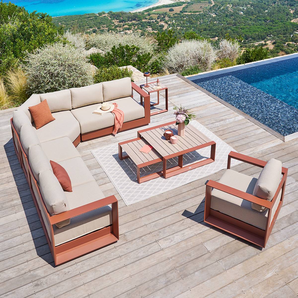 Chauffeuse de jardin ALLURE Beige / Acajou Aluminium traité époxy, Polyester Beige / Acajou
