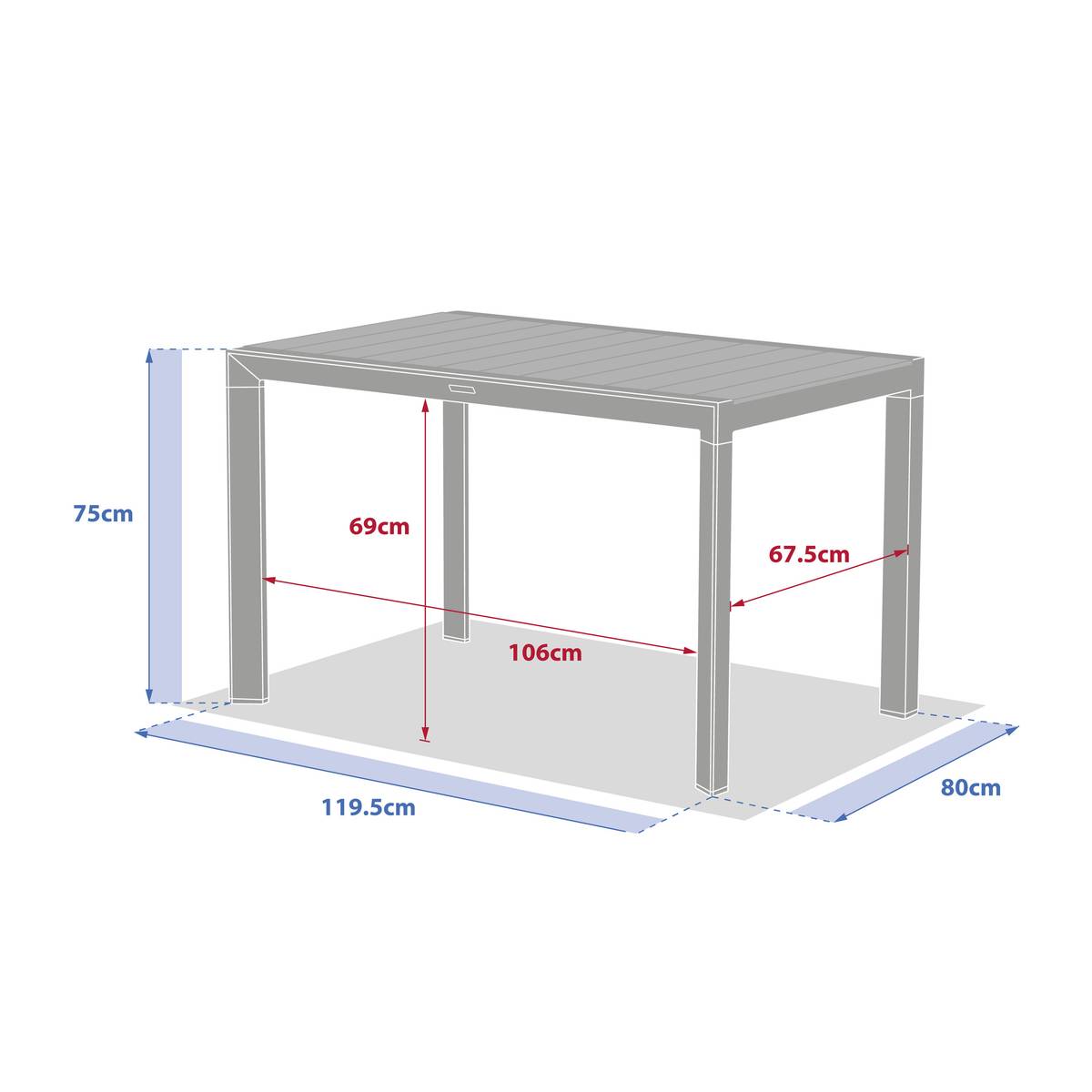 Table de jardin rectangulaire ÉVASION Lin / Vert laurier 4 places - Aluminium traité époxy Lin / Laurier