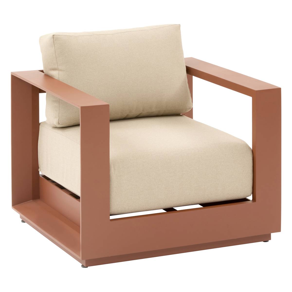 Salon de jardin rotatif ALLURE Beige / Acajou 5 places - Aluminium traité époxy, Polyester Beige Zébrano / Acajou