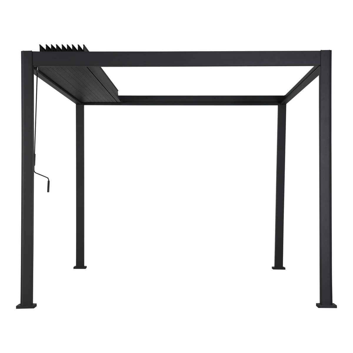 Pergola bioclimatique rétractable EVORA Gris 4 x 3 m - Structure et lames doubles en aluminium Graphite
