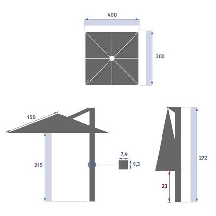 Parasol déporté rectangulaire inclinable MELHIA Vert laurier 4 x 3 m - Aluminium, Acier, Oléfine