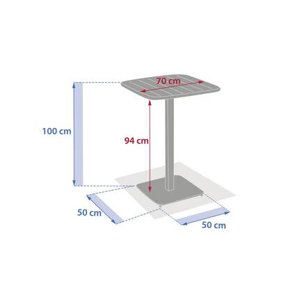 Table haute de jardin carré ALEGORIA Graphite 2 places - Acier traité époxy, Traitement anti-rouille renforcé