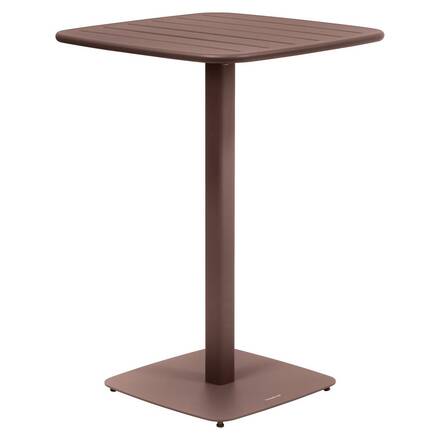 Table haute de jardin carré ALEGORIA Acajou 2 places - Acier traité époxy, Traitement anti-rouille renforcé