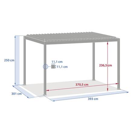Pergola électrique bioclimatique autoportante EVORA Argile 4 x 3 m - Structure et lames doubles en aluminium
