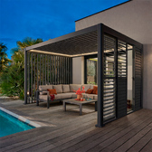 Pergola électrique bioclimatique autoportante EVORA Graphite 4 x 3 m - Structure et lames doubles en aluminium Graphite