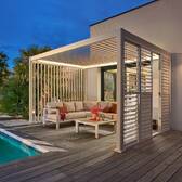 Pergola électrique bioclimatique autoportante EVORA Argile 4 x 3 m - Structure et lames doubles en aluminium Argile