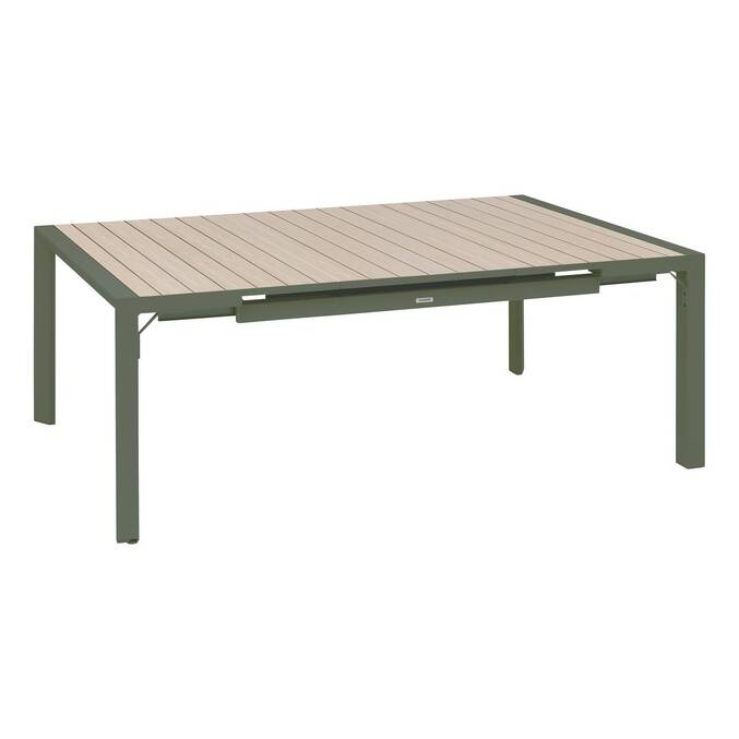 Table de jardin extensible rectangulaire ÉVASION Lin / Vert laurier 10 places - Aluminium traité époxy3799