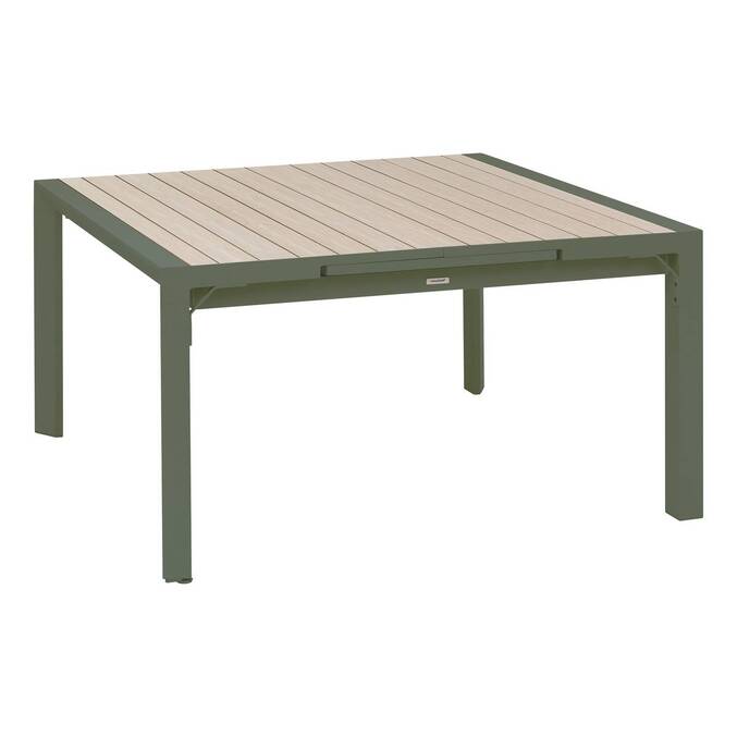 Table de jardin extensible rectangulaire ÉVASION Lin / Vert laurier 10 places - Aluminium traité époxy3799