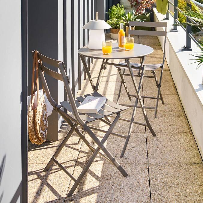 Table de jardin pliante ronde GREENSBORO Café 2 places - Acier traité époxy, Traitement anti-rouille renforcé3443