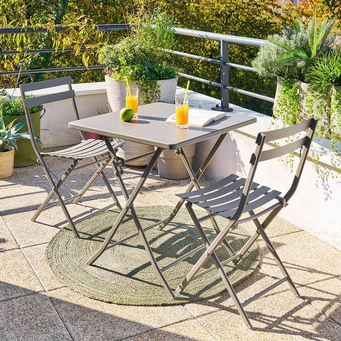 Chaise de jardin pliante GREENSBORO Café Acier traité époxy, Traitement anti-rouille renforcé3443