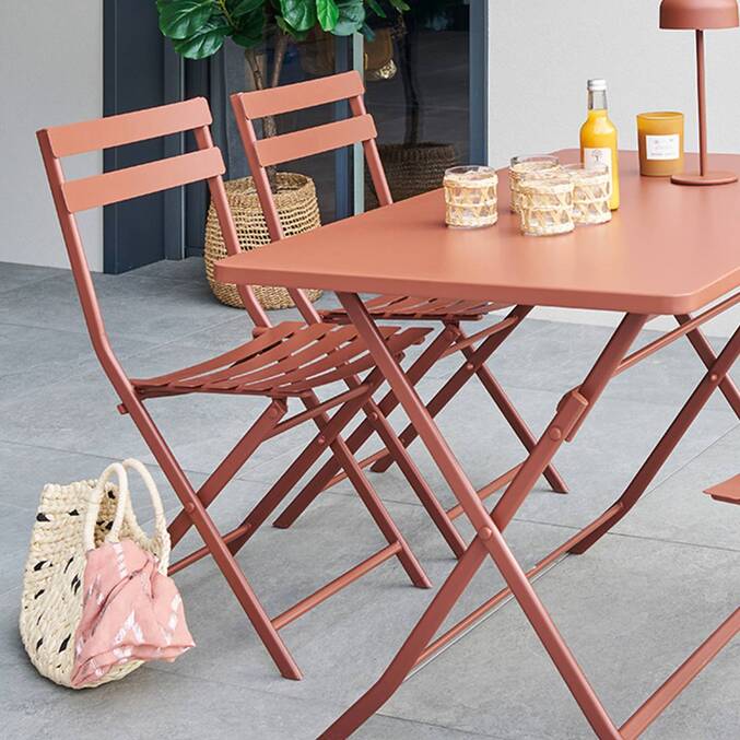 Chaise de jardin pliante GREENSBORO Acajou Acier traité époxy, Traitement anti-rouille renforcé3878