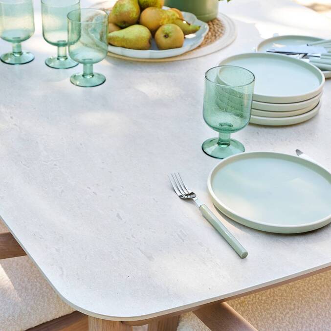 Table de jardin rectangulaire NELORA Beige ficelle / Honey 8 places - Aluminium traité époxy, Pierre frittée3846