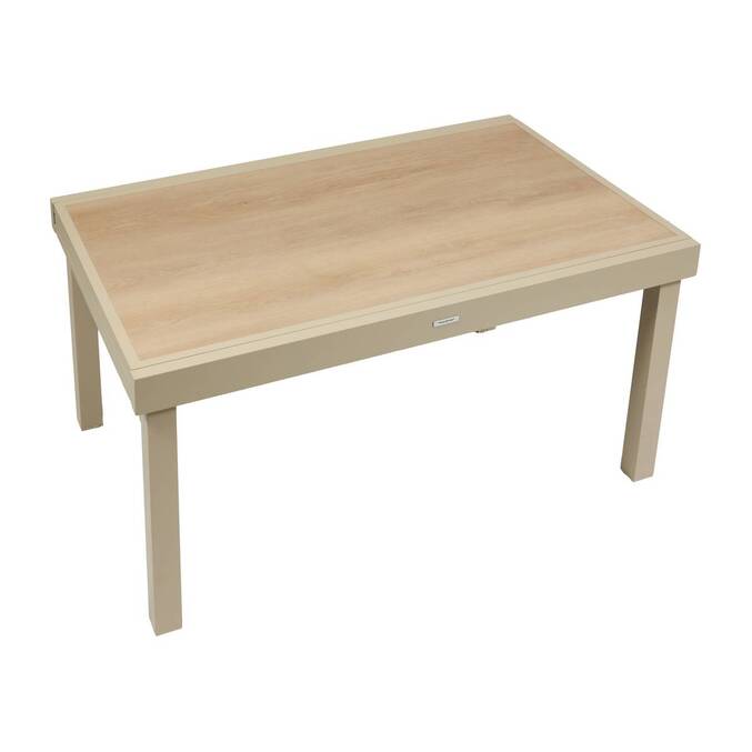 Table de jardin extensible rectangulaire PIAZZA Epeautre / Argile 10 places - Aluminium traité époxy, Verre trempé3884