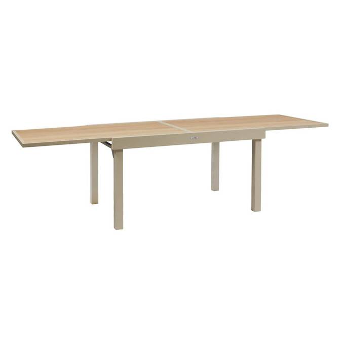 Table de jardin extensible rectangulaire PIAZZA Epeautre / Argile 10 places - Aluminium traité époxy, Verre trempé3884