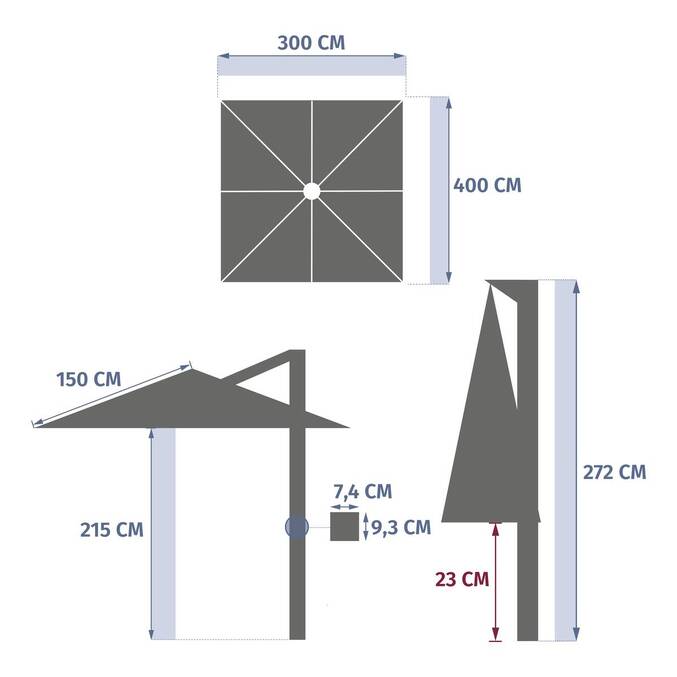 Parasol déporté rectangulaire inclinable MELHIA Argile 4 x 3 - Acier, Aluminium, Oléfine3704