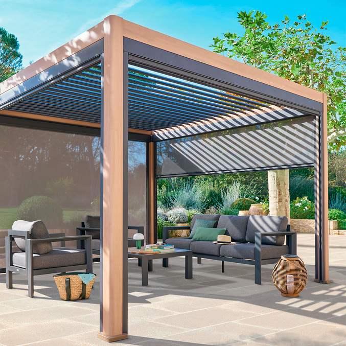 Pergola électrique bioclimatique EVORA Honey 4 x 3 m - Structure et lames doubles en aluminium3848