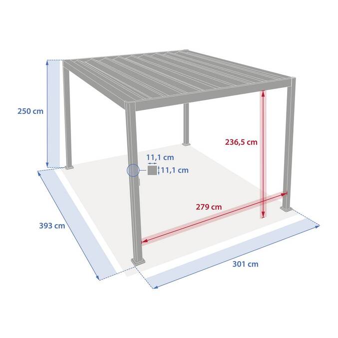 Pergola bioclimatique rétractable EVORA Gris 4 x 3 m - Structure et lames doubles en aluminium3500