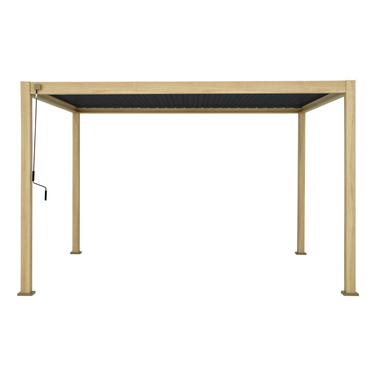 Pergola bioclimatique manuelle EVORA Honey 4 x 3 m - Structure et lames doubles en aluminium Effet bois Honey