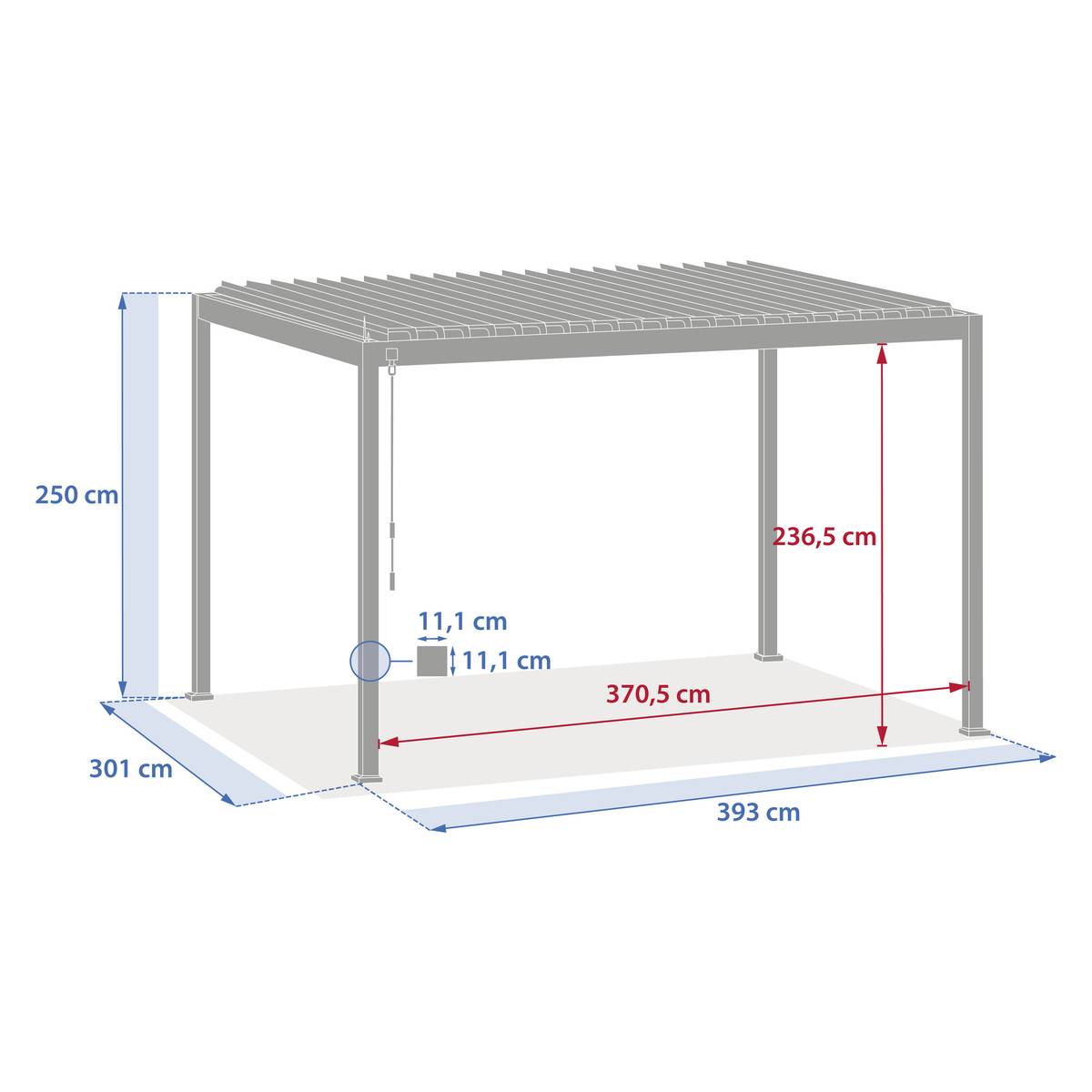 Pergola bioclimatique manuelle EVORA Honey 4 x 3 m - Structure et lames doubles en aluminium Effet bois Honey