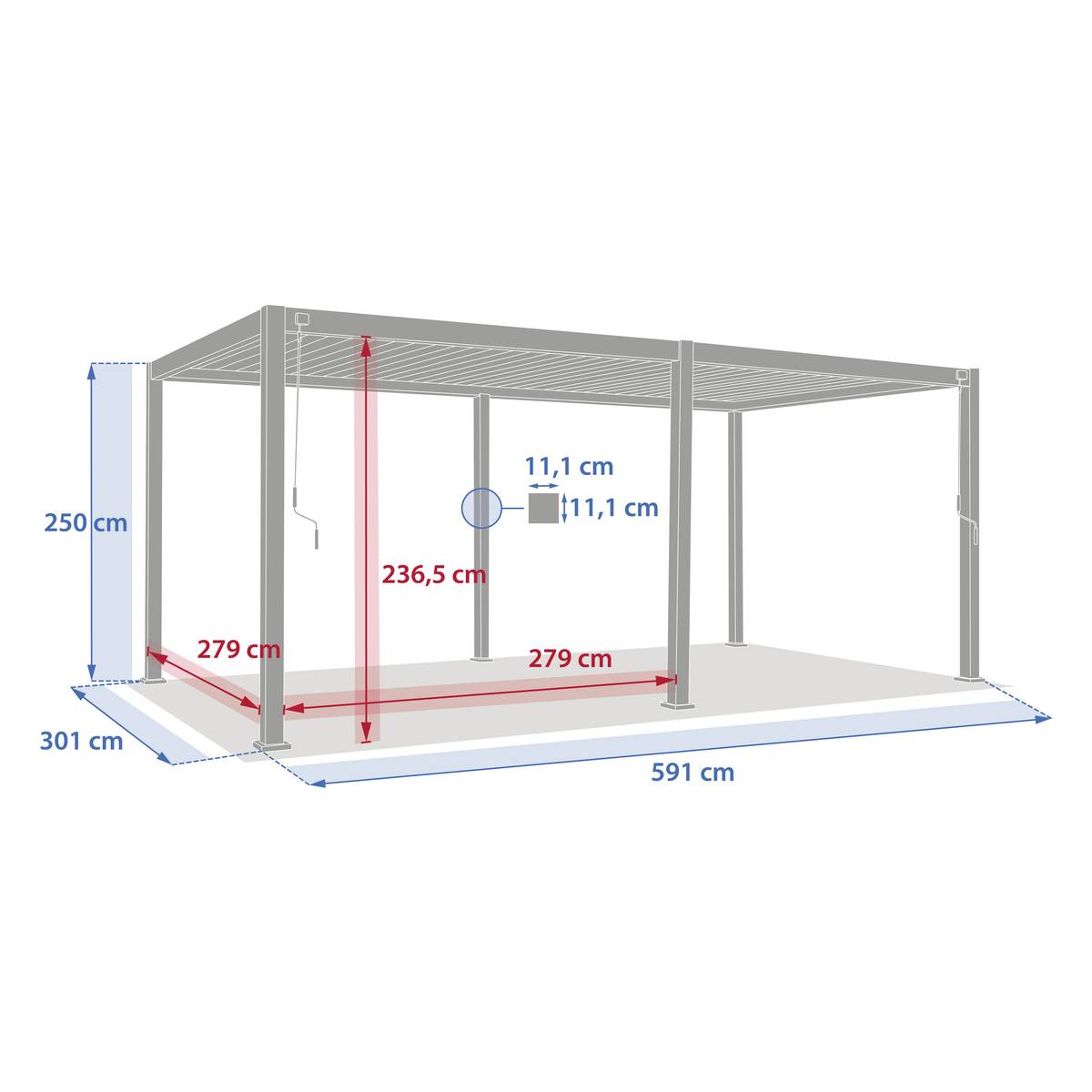 Pergola bioclimatique autoportante EVORA Argile 6 x 3 m - Structure et lames doubles en aluminium Argile
