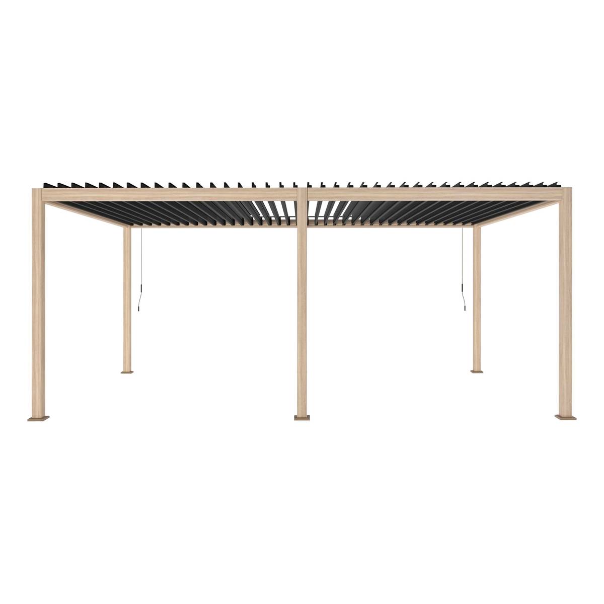 Pergola bioclimatique manuelle EVORA Honey 6 x 3 m - Structure et lames doubles en aluminium Effet bois Honey
