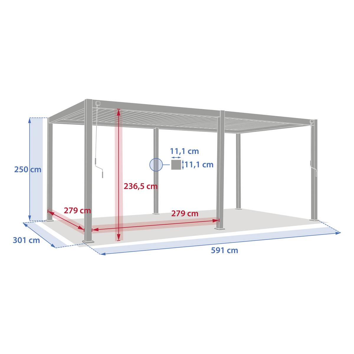 Pergola bioclimatique manuelle EVORA Honey 6 x 3 m - Structure et lames doubles en aluminium Effet bois Honey