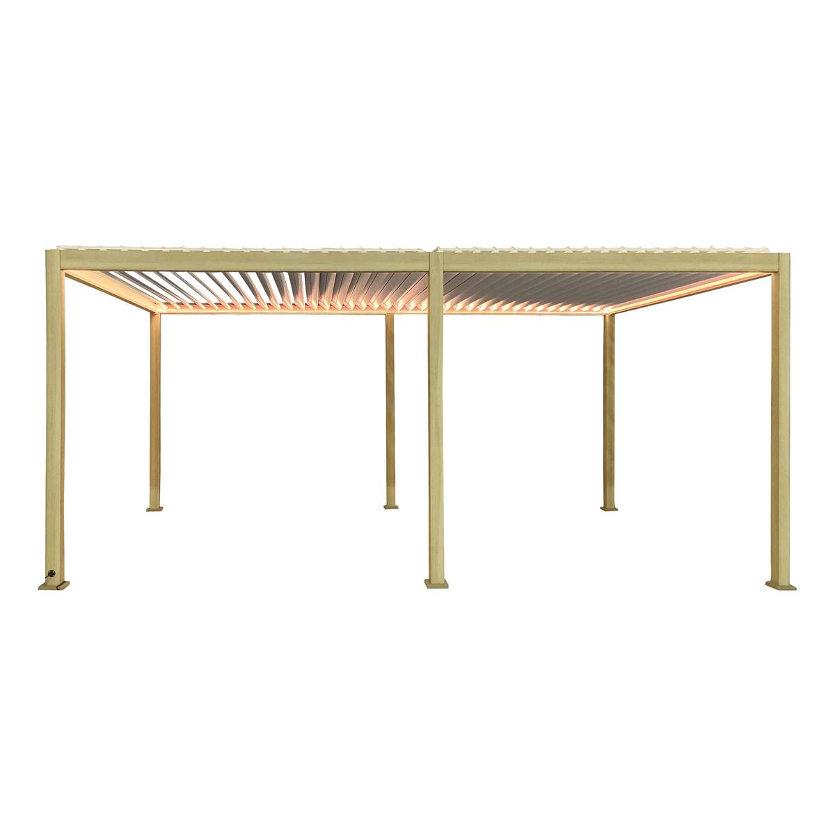Pergola bioclimatique électrique EVORA Honey 6 x 3 m - Structure et lames doubles en aluminium Effet bois Honey