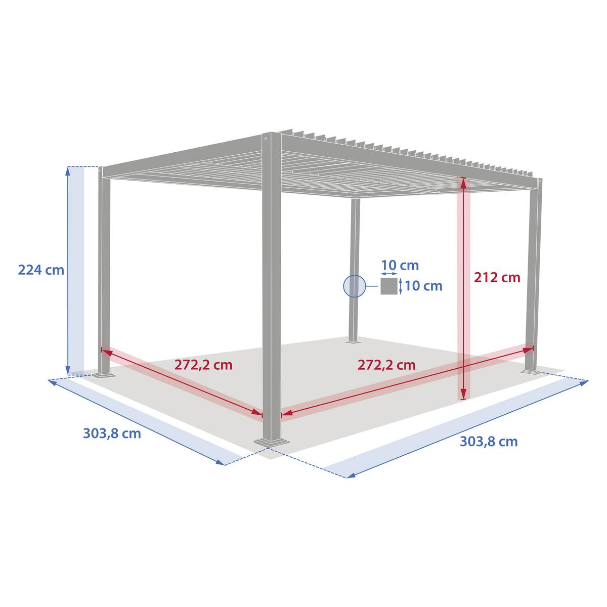 Pergola autoportante EVONIS Graphite 3 x 3 m - Structure en aluminium et lames en acier Graphite
