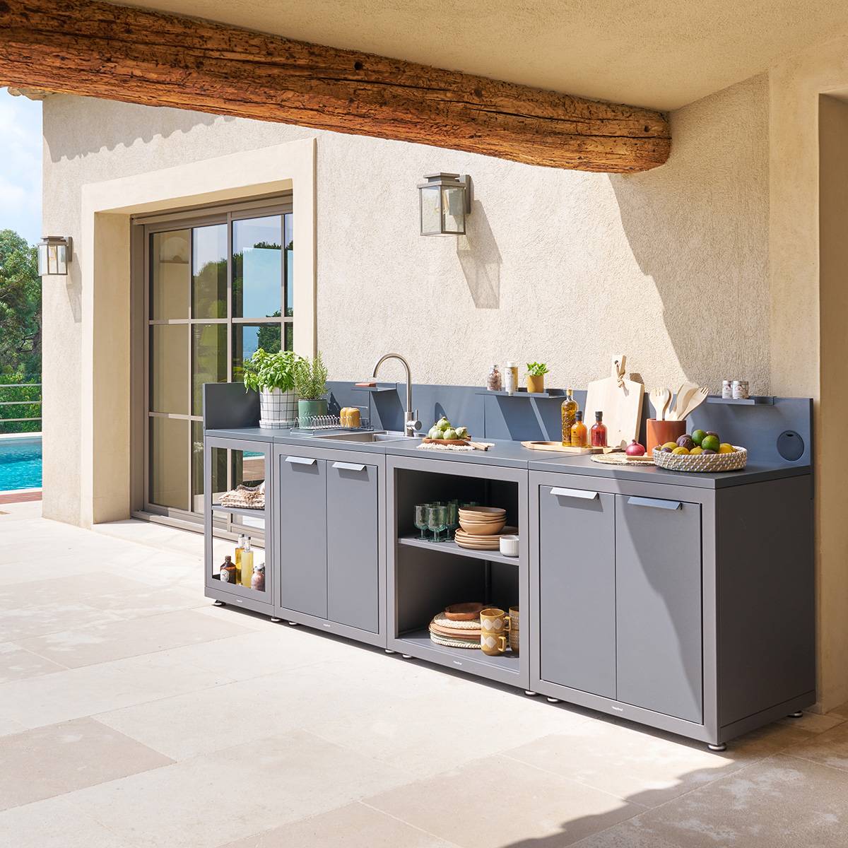 Module d'angle pour cuisine d'été OXYANA Graphite 110 x 60 x 60 cm - Acier galvanisé, Traitement antirouille renforcé Graphite