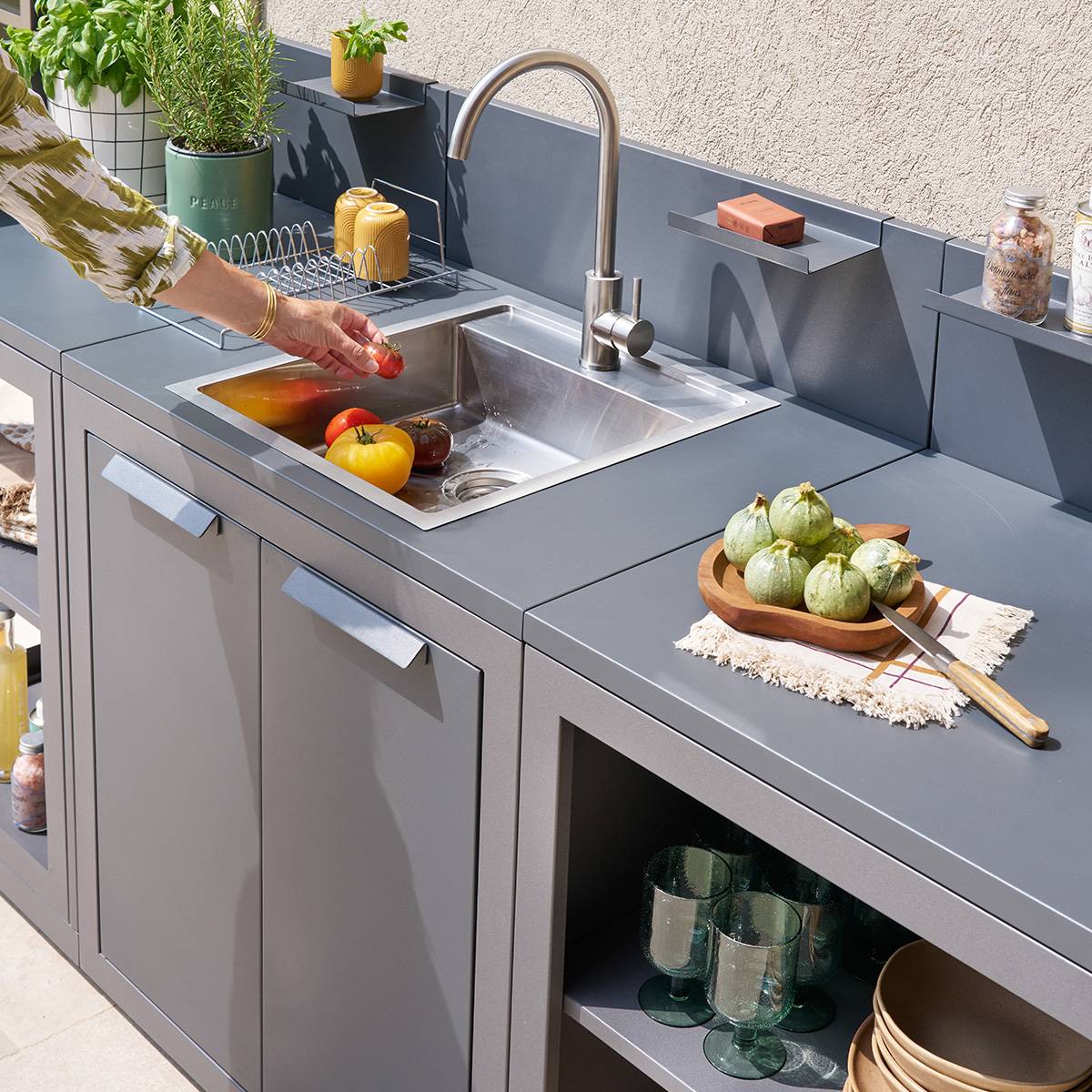 Module d'angle pour cuisine d'été OXYANA Graphite 110 x 60 x 60 cm - Acier galvanisé, Traitement antirouille renforcé Graphite