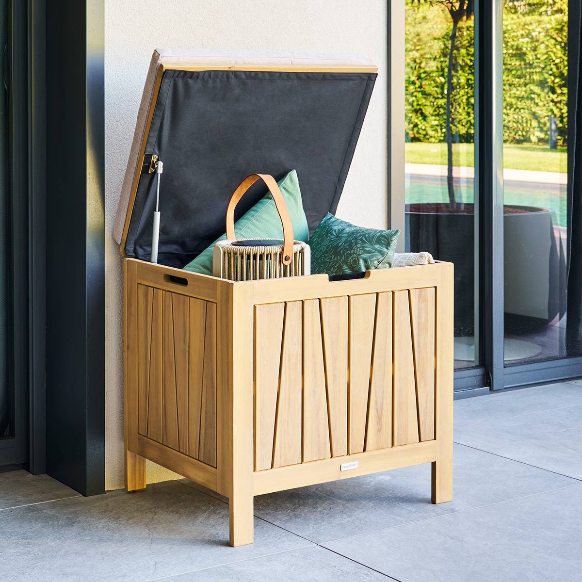 Coffre de rangement LODGIA Beige 100L - Acacia certifié FSC®, Acier Acacia