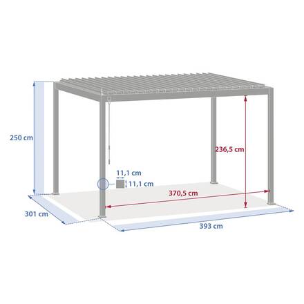 Pergola bioclimatique manuelle EVORA Effet bois Honey 4 x 3 m - Structure et lames doubles en aluminium