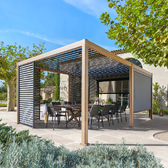 Pergola bioclimatique manuelle EVORA Honey 6 x 3 m - Structure et lames doubles en aluminium Effet bois Honey