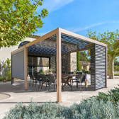 Pergola bioclimatique électrique EVORA Honey 6 x 3 m - Structure et lames doubles en aluminium Effet bois Honey