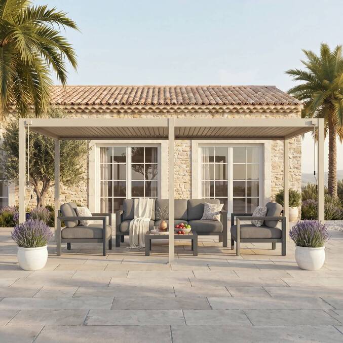 Pergola bioclimatique autoportante EVORA Argile 6 x 3 m - Structure et lames doubles en aluminium Argile