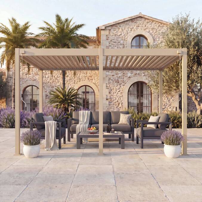 Pergola bioclimatique autoportante EVORA Argile 6 x 3 m - Structure et lames doubles en aluminium3704