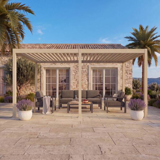 Pergola bioclimatique électrique EVORA Argile 6 x 3 m - Structure et lames doubles en aluminium3704