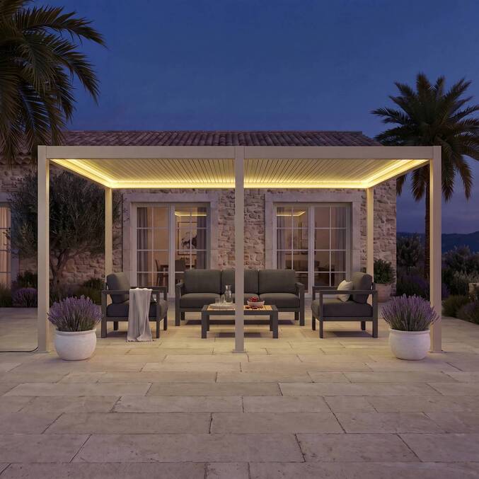 Pergola bioclimatique électrique EVORA Argile 6 x 3 m - Structure et lames doubles en aluminium3704