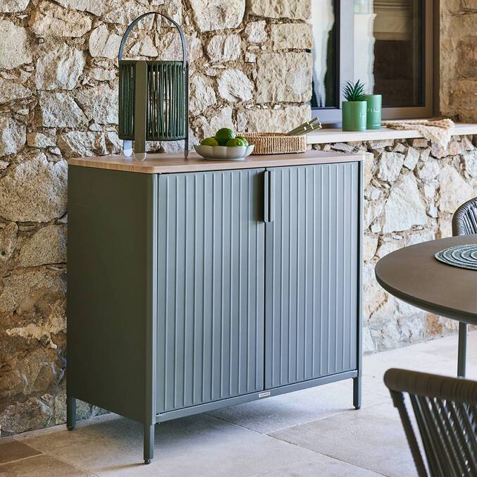 Buffet de jardin IRONIA Vert Laurier 90 x 45 x 86 cm - Acier galvanisé, Traitement antirouille renforcé3795
