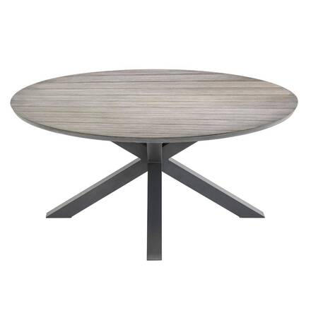 Table de jardin ronde EMBRUNS 8 places - Aluminium traité époxy, Peinture effet bois macadamia